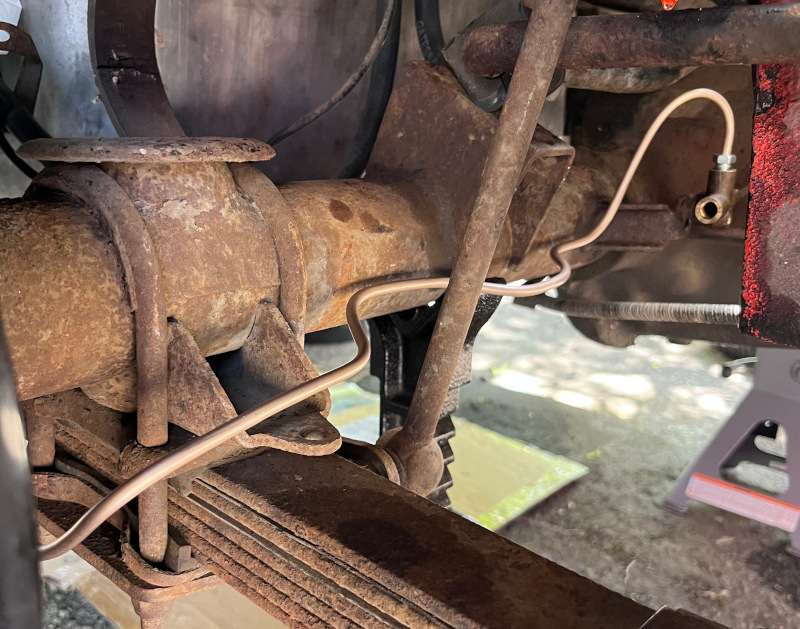 A photo showing the replacement hard line installed in the vehicle.